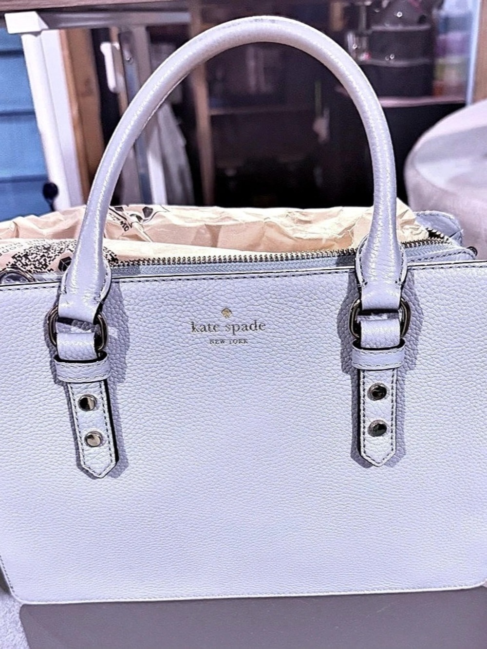 kate spade Structured Leather Tote in Purple in baby blue excellent condition